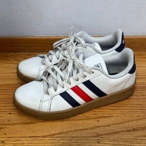 Adidas Men's White Sneakers with Red and Navy Stripes